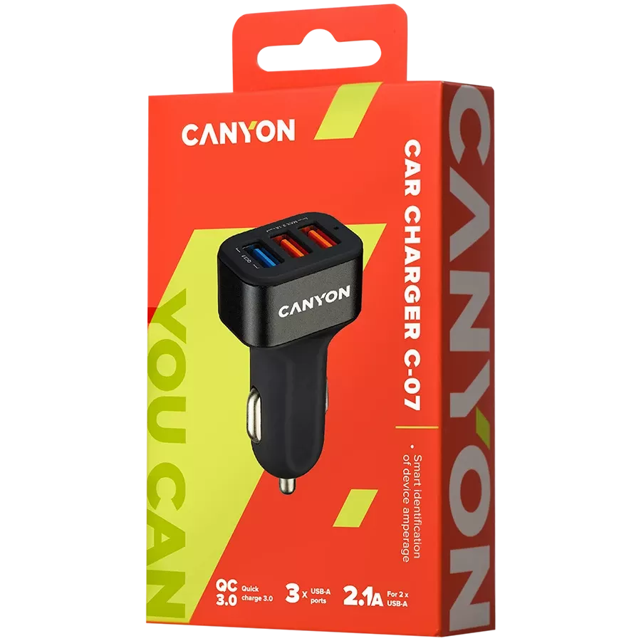 Автомобильный адаптер CANYON C-07 3*USB Type A — Зображення №3