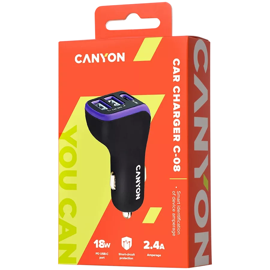 Автомобильный адаптер CANYON C-08 3*USB/USB-C, 18 Ват — Зображення №4