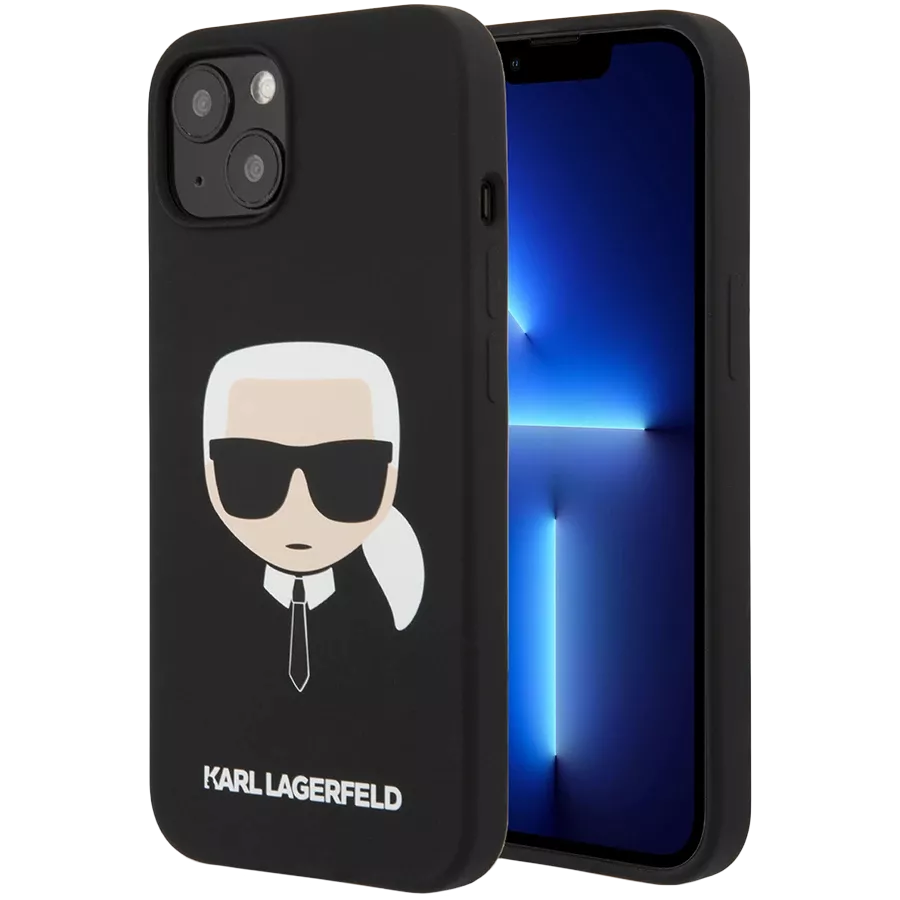 LAGERFELD Чехол Liquid silicone Karl's Head Чёрный для iPhone 13 mini — image №3