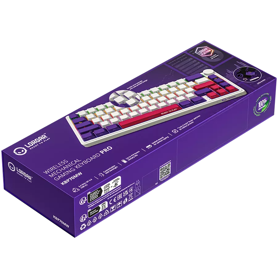 LORGAR KBP70MW Gaming Keyboard, Wireless, White, EN — Image №10