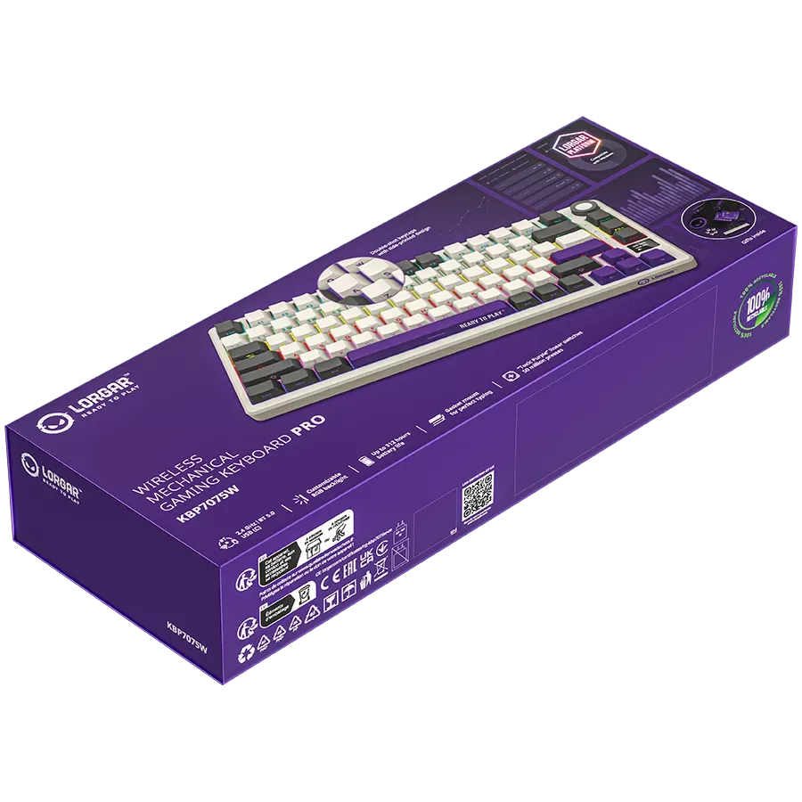 LORGAR KBP7075W Gaming Keyboard, Wireless, Beige, EN — Image №9
