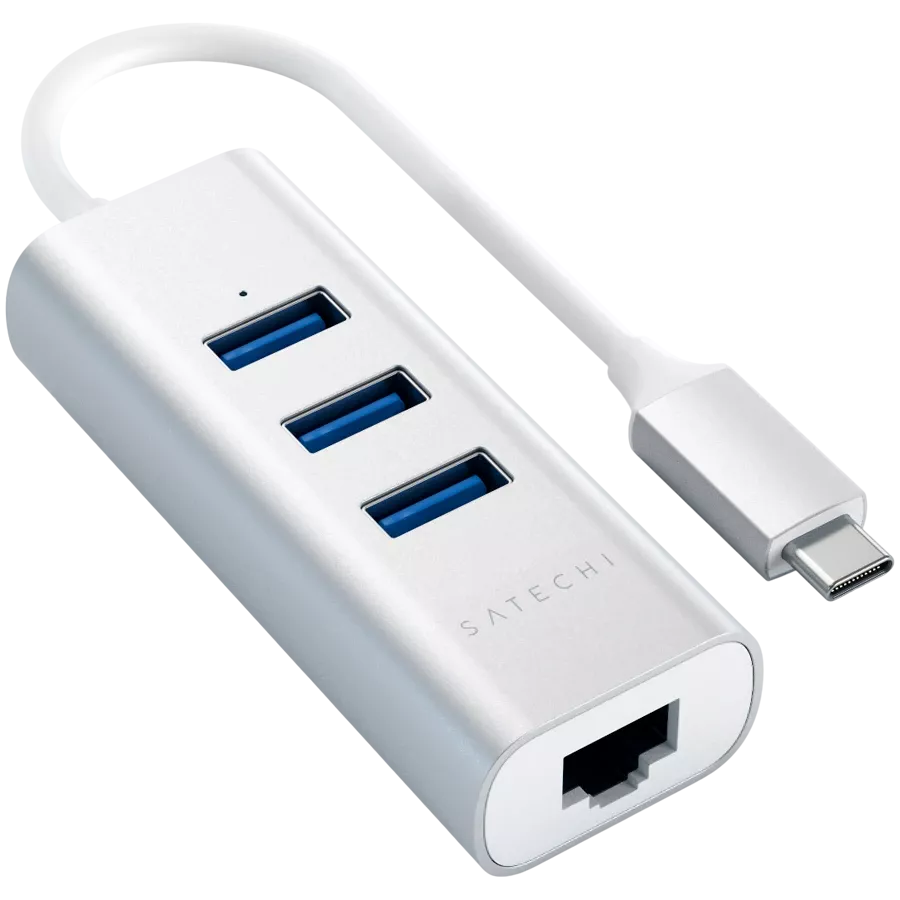 SATECHI  TYPE-C 2-IN-1 USB HUB WITH ETHERNET  Многопортовый адаптер  Серебристый — image №1
