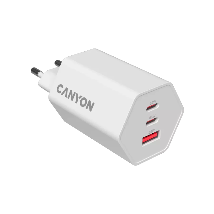 Адаптер живлення CANYON Hexagon 65 3*USB/USB-C 2*USB Type C, USB Type-A, 65 Ват — Зображення №3
