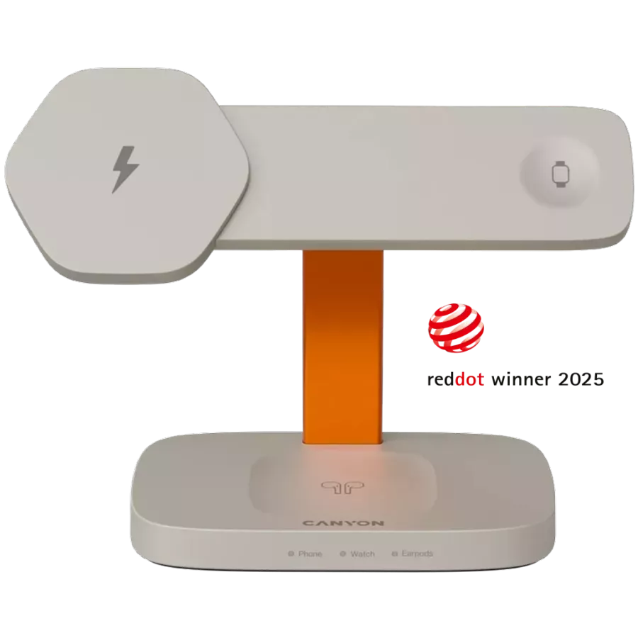 CANYON WCS-310 Ασύρματος φορτιστής, 24 βατ, Light Grey/Orange — Εικών №1