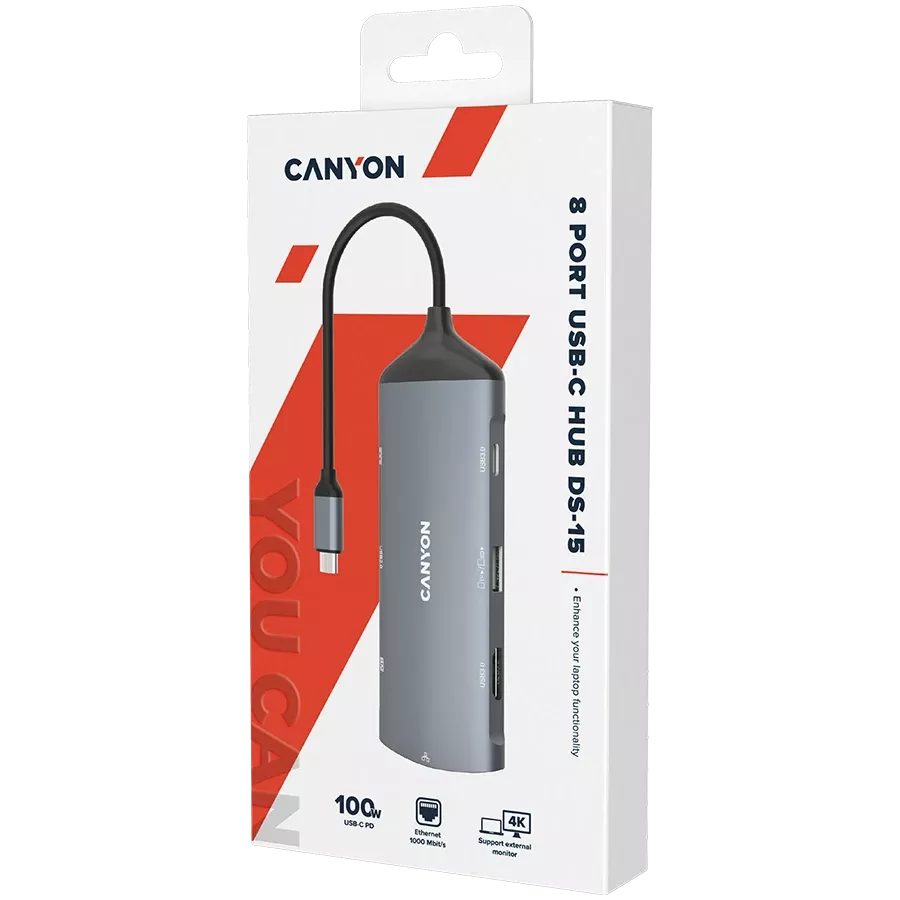 CANYON  DS-15  Multiport Adapter  Σκούρο Γκρι — Εικών №2