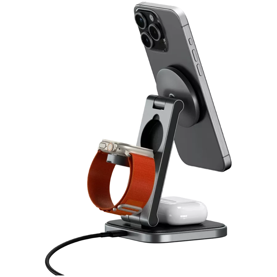 SATECHI 3-in-1 Foldable Wireless Charger, 15 W, Space Gray — Image №5