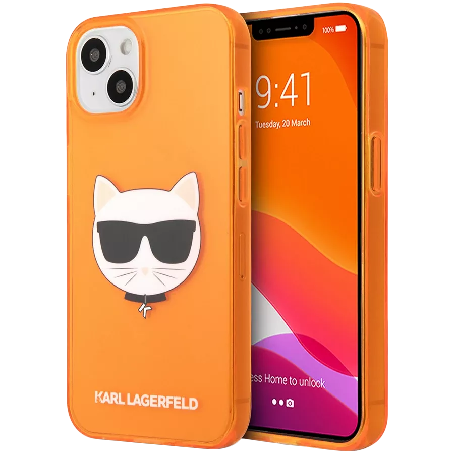 LAGERFELD Чехол FLUO Choupette Оранжевый для iPhone 13 — image №3