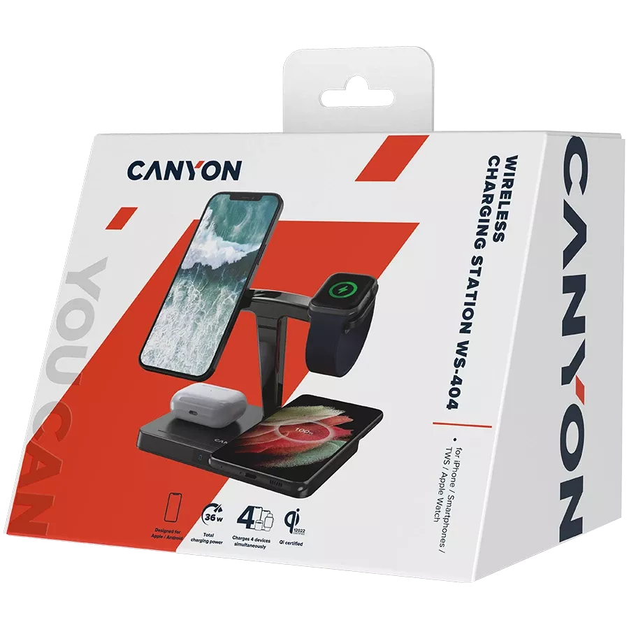 Беспроводное зарядное устройство CANYON WS-404, 15 Вт, Чёрный — Изображение №3