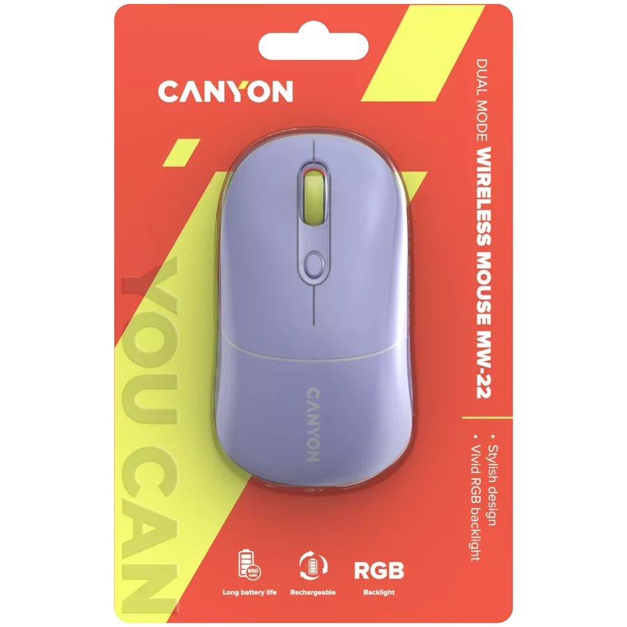 Миша CANYON MW-22 Dual Band RGB Wireless Mountain Lavender (CNS-CMSW22ML) — Зображення №6