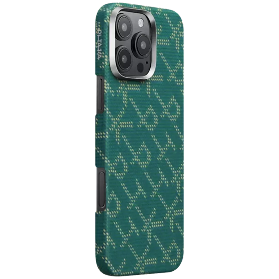 Чехол Pitaka Tactile Woven Monogram Green/Gold for iPhone 16 Pro Max (KI1601PTKP) — Изображение №1
