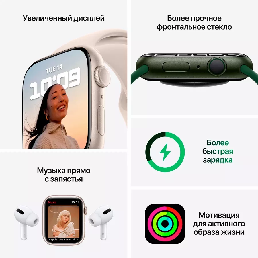 Apple Watch Series 7 GPS, 41мм, Тёмная ночь, Спортивный ремешок цвета «тёмная ночь» — image №9