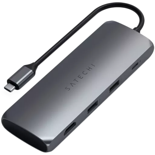 Satechi USB-C gibrid ko‘p portli adapteri (SSD qoplamasi bilan). Rang: Kulrang