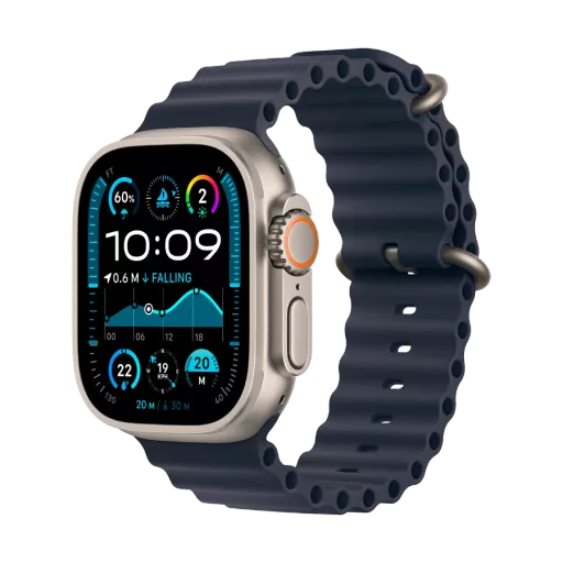 Apple Watch Ultra 2 2024  Темно-синий ремешок Ocean, 49мм, Natural Titanium